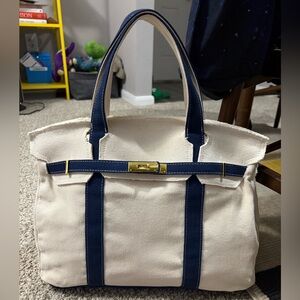 Custom Canvas Contrast Navy Trim Weekender Tote Boat Bag